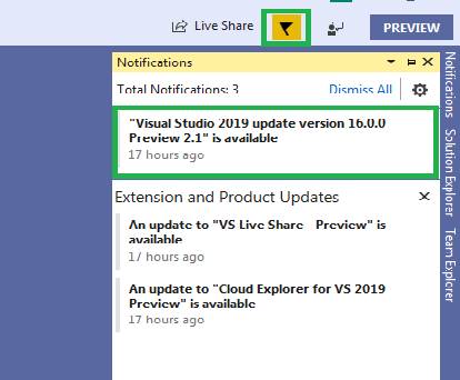 Steps For Visual Studio 2019 Preview Update Version 16.0.0 Preview 2.1